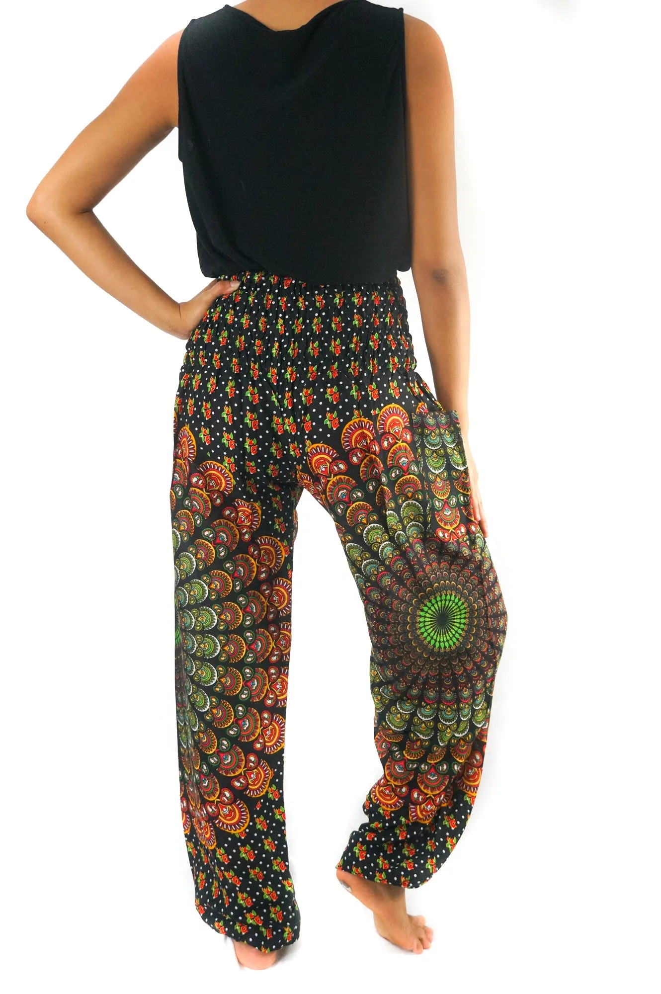 Unisex Bohemian Chakra Harem Pants- Black Multi