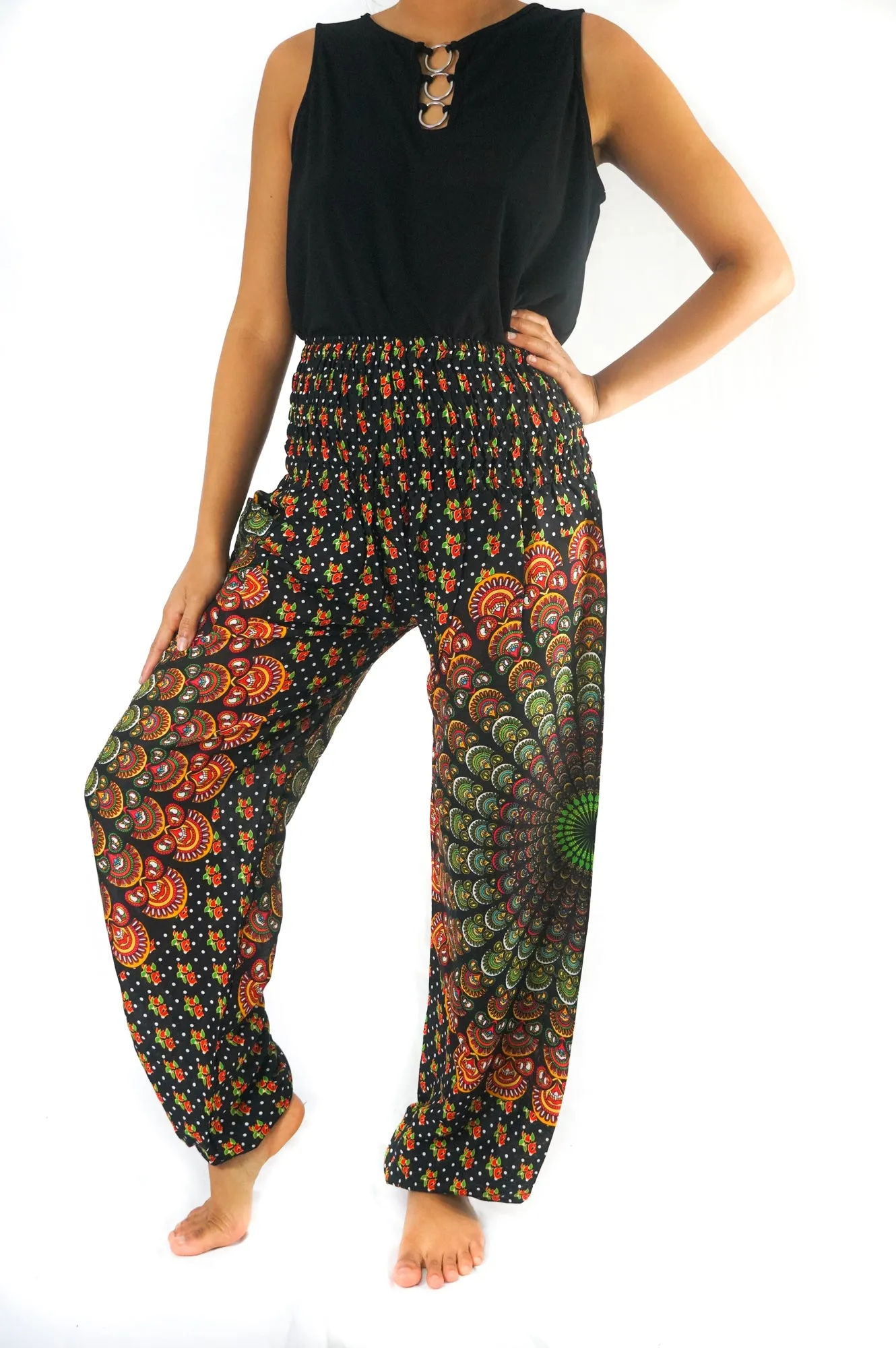 Unisex Bohemian Chakra Harem Pants- Black Multi