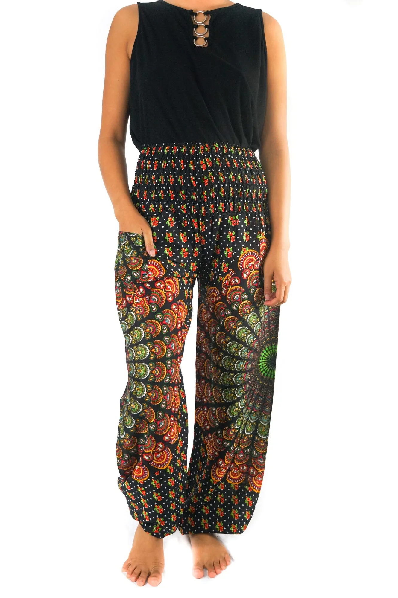 Unisex Bohemian Chakra Harem Pants- Black Multi