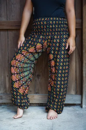 Unisex Bohemian Chakra Harem Pants- Black Multi