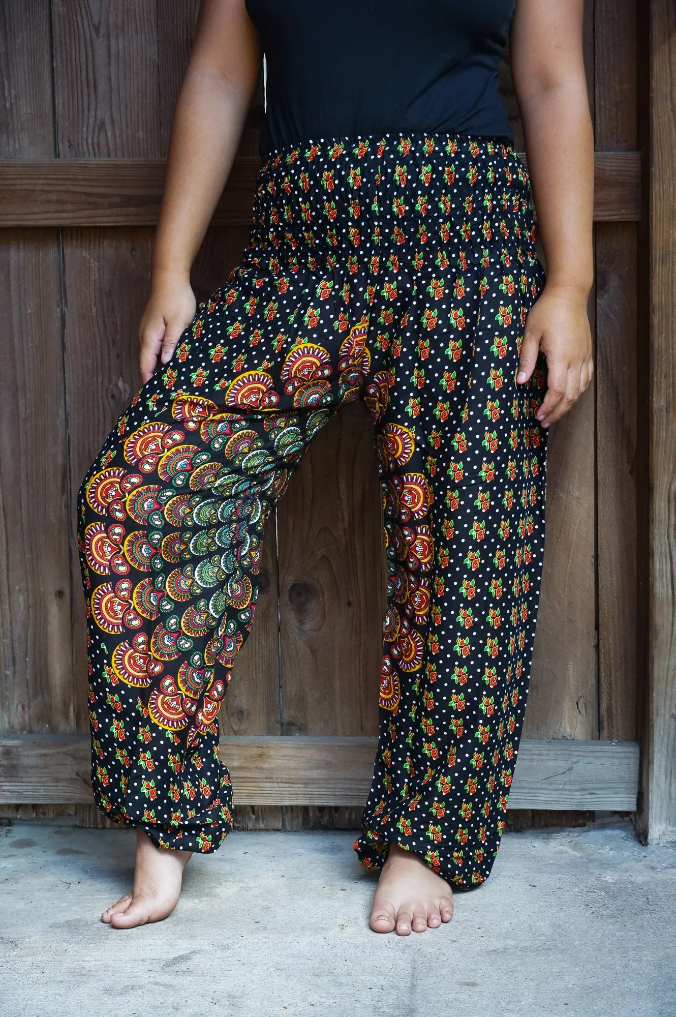 Unisex Bohemian Chakra Harem Pants- Black Multi