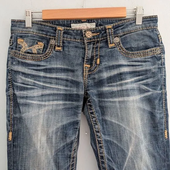 Vintage Y2K Big Star Liv Bootcut Denim Western Embroidered Low Rise Size 27R
