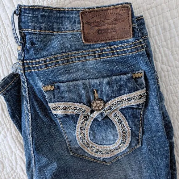Vintage Y2K Big Star Liv Bootcut Denim Western Embroidered Low Rise Size 27R