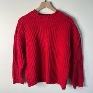 Vintage Red Chunky Knit Sweater | Ramie Cotton Blend size Large