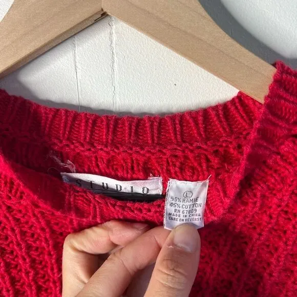 Vintage Red Chunky Knit Sweater | Ramie Cotton Blend size Large