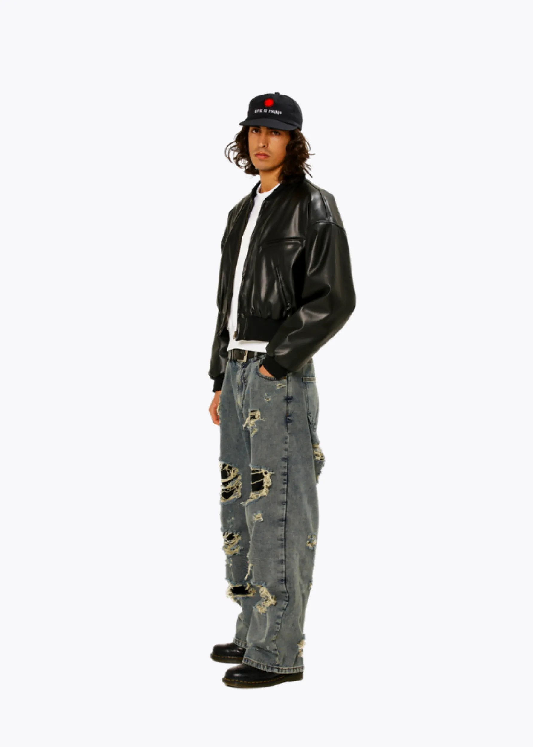 Washed ripped baggy jeans