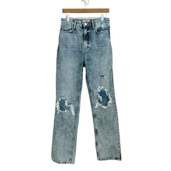 We the Free My Own Lane Distressed Light Wash Bootcut Straight Jeans, Size 29