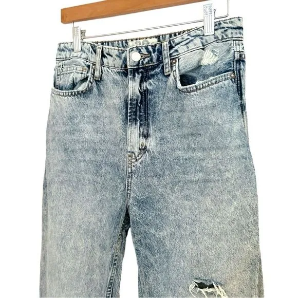 We the Free My Own Lane Distressed Light Wash Bootcut Straight Jeans, Size 29