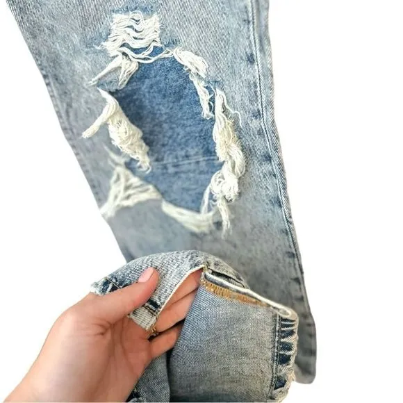 We the Free My Own Lane Distressed Light Wash Bootcut Straight Jeans, Size 29