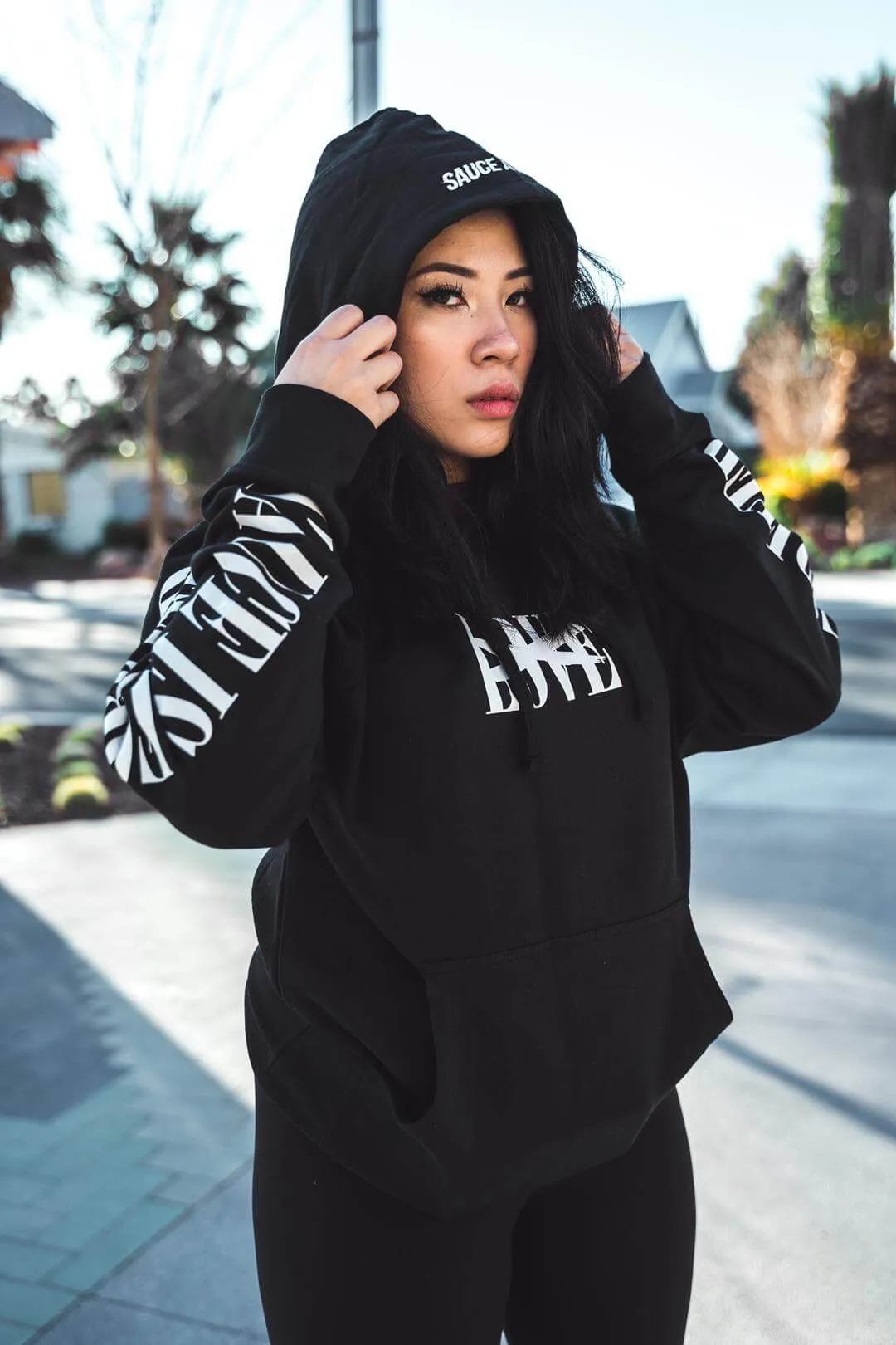 White LOVE | Black Hoodie (White Sauce Is Forever Sleeves)