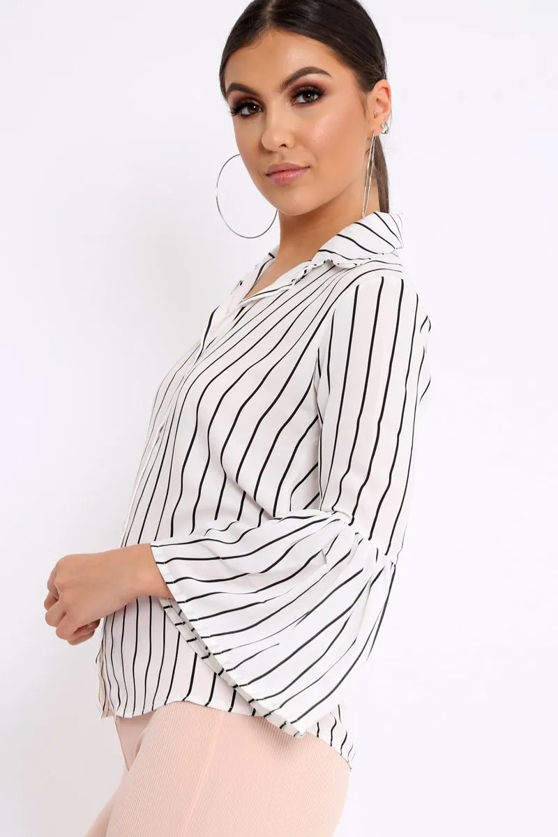 White Stripe Bell Sleeved Shirt - Aairah