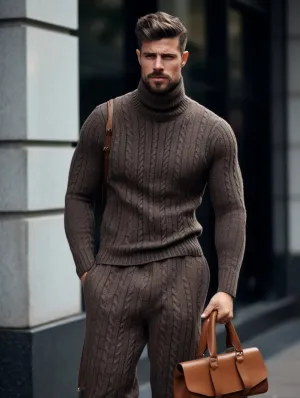 Winter Men's Coffee Color Luxury Thick Knitted Set