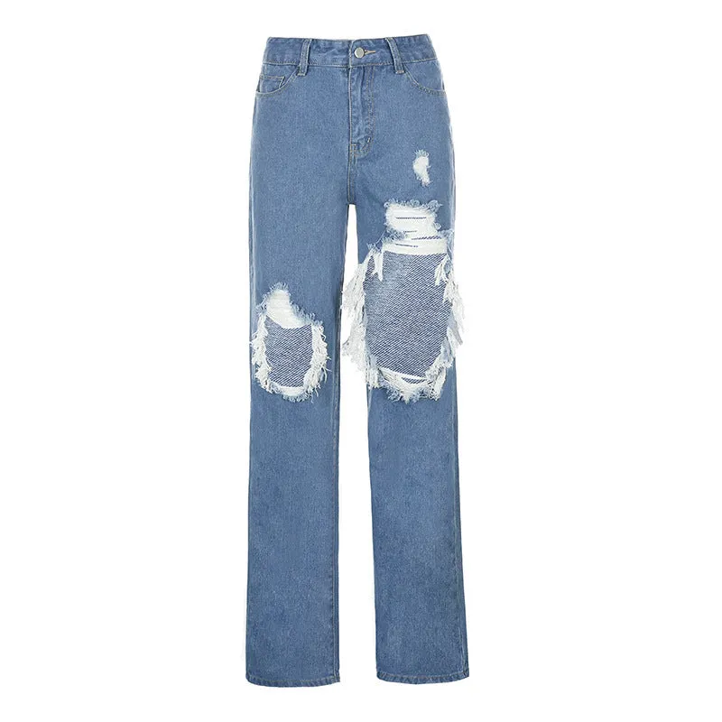 Women’s High Waist Jeans with Large Ripped Holes