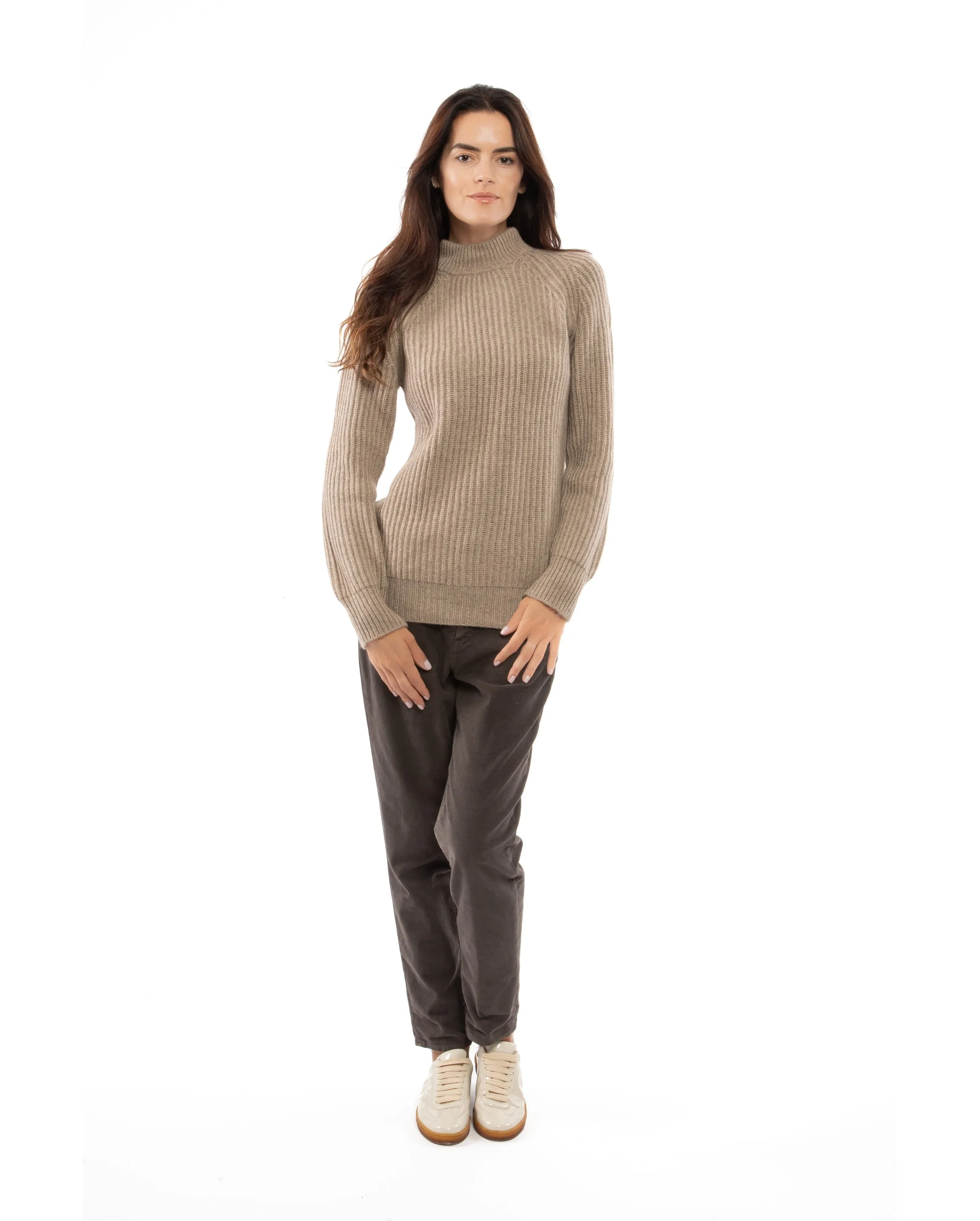 Women's Pure Cashmere Chunky Crew Neck Melange Gray