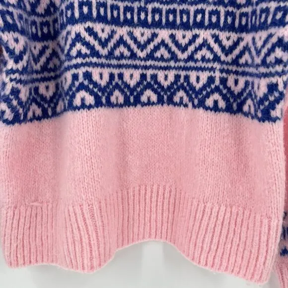 Zara Knit Jacquard Oversized Sweater Pink Blue Pullover Women’s Size Small