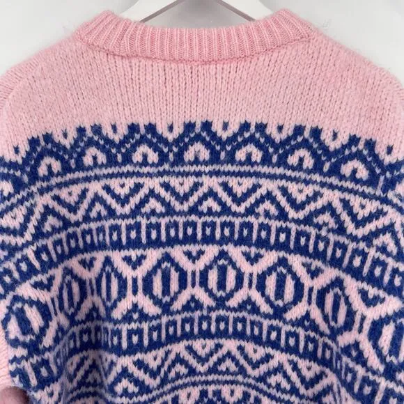 Zara Knit Jacquard Oversized Sweater Pink Blue Pullover Women’s Size Small