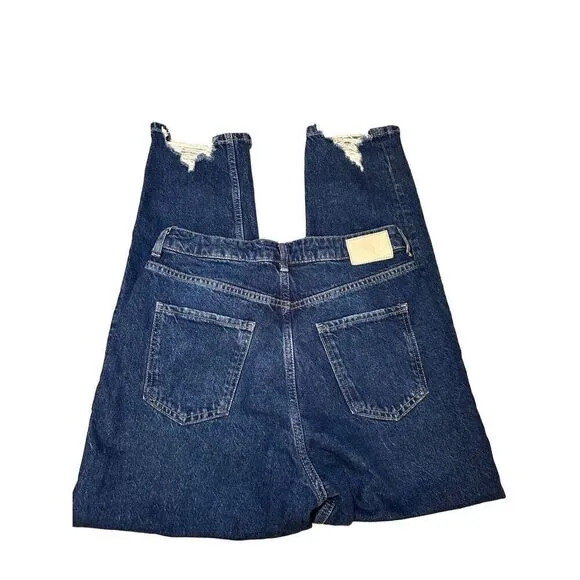 Zara Ripped-Hem Mom Jeans high rise distressed sz 8