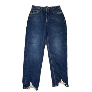 Zara Ripped-Hem Mom Jeans high rise distressed sz 8