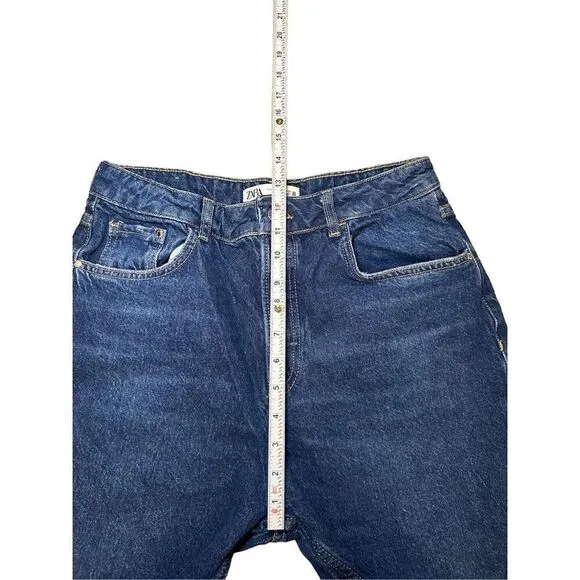 Zara Ripped-Hem Mom Jeans high rise distressed sz 8