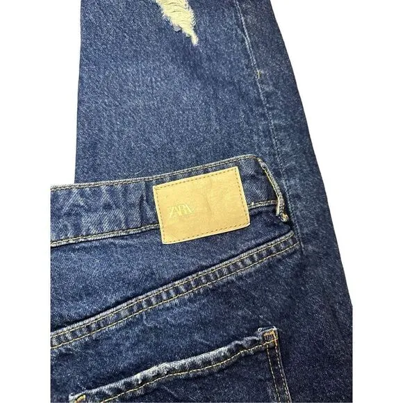 Zara Ripped-Hem Mom Jeans high rise distressed sz 8