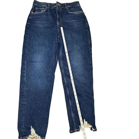 Zara Ripped-Hem Mom Jeans high rise distressed sz 8