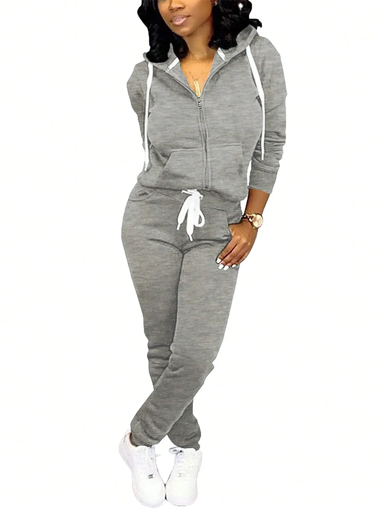 Zip Up Drawstring Hoodie & Sweatpants